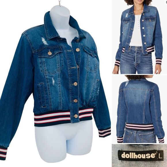 Dollhouse Denim Jacket Sz. L Retro Sportswear - Picture 12 of 12